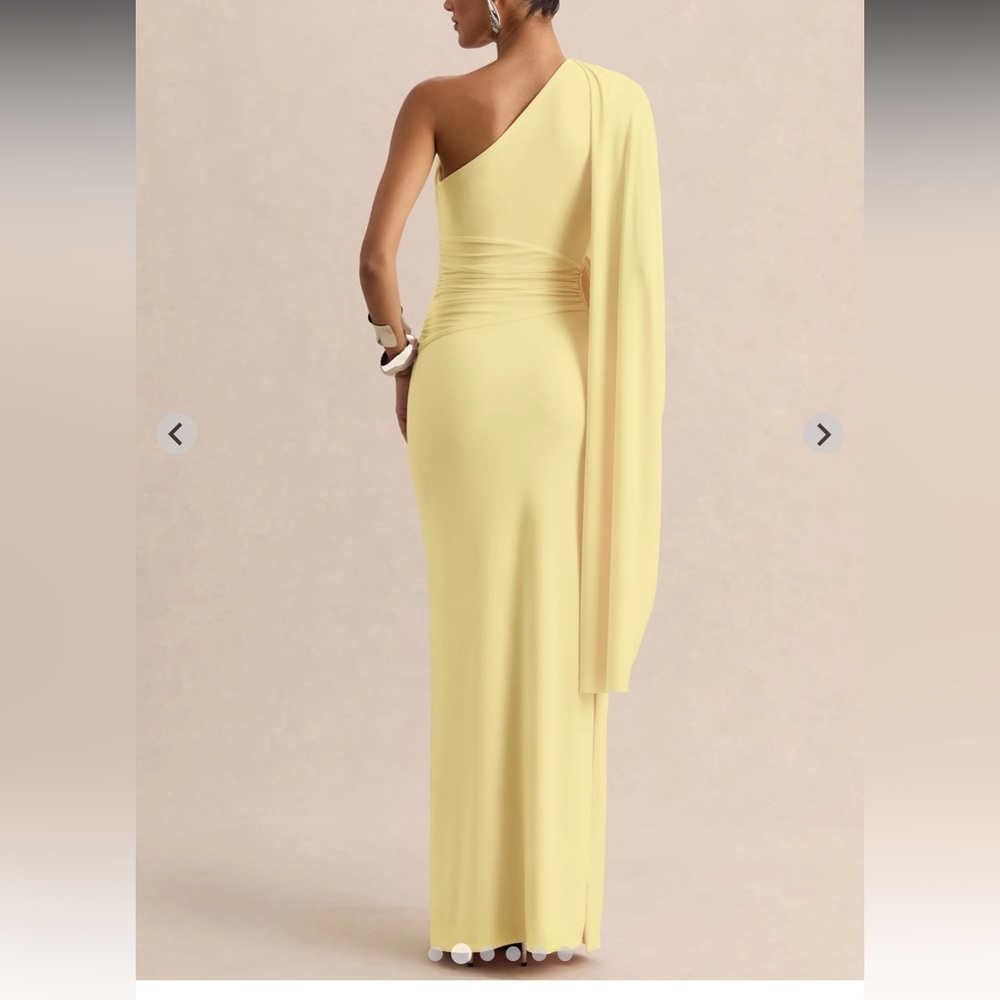 Club L London Sabella Lemon Asymmetric-Neck Maxi Dress - Picture 2 of 6